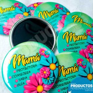 Espejos de Bolsillo Metálicos Sencillos (Sin tapa) - 7,5 cms de diámetro - Personalizados para Mamá (Venta mínima 6 unidades)