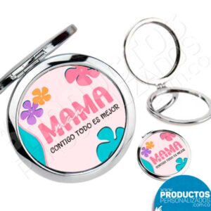 Espejos de Bolsillo - Doble con apertura superior de Botón - 7 cms de diámetro - Personalizados para mamá (Venta mínima 6 unidades)