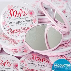 Espejos de Bolsillo con Herraje Metálico - 7,5 cms de diámetro - Personalizados para Mamá (Venta mínima 6 unidades)